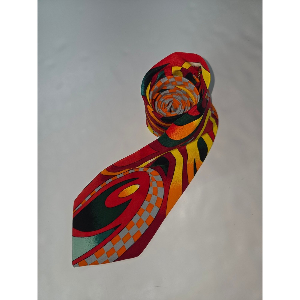 Rush Limbaugh No Boundaries Silk Tie Red Abstract Psychedelic Checkered VTG USA